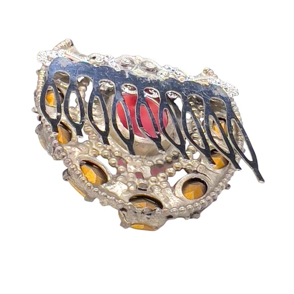 Vintage Clear Glass Stone & Pink Acrylic Cabochon Pot-metal Comb (Former Clip) - Picture 6 of 10